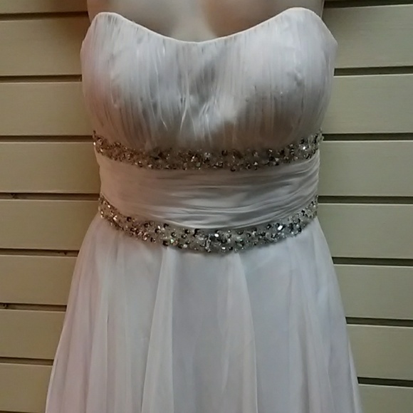 White cocktail dress XS with rhinestone trim - Picture 2 of 4